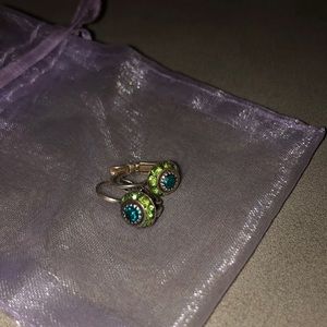 Green and blue rhinestone earrings